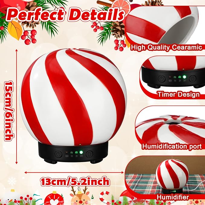 Glooglitter Ceramic Candy Diffuser Christmas Essential Oil Diffuser Gifts 120ml Holiday Present for Essential Oil Small Aromatherapy Humidifier Warmer for Home Office Decorations