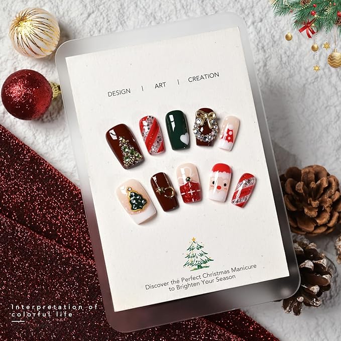GAOY Christmas Red Gel Nail Polish Set, 6 Colors Glitter Burgundy Red Green Sparkle Gold, UV Light Cure Gel Polish for Nail Art DIY at Home