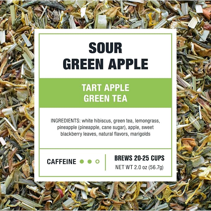 Tiesta Tea - Sour Green Apple, Loose Leaf, Tart Apple Green Tea, Medium Caffeinated Green Tea, Make Hot or Iced Tea Up to 20-25 Cups, 2 oz Resealable Pouch