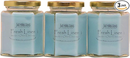 3 Pack - Fresh Linen Scented Smoke and Odor Eliminator Candle - Odor Eliminating Scented Candles for Home - Neutralizes Cigarette, Food, and Pet Smells - Hand Poured in The USA