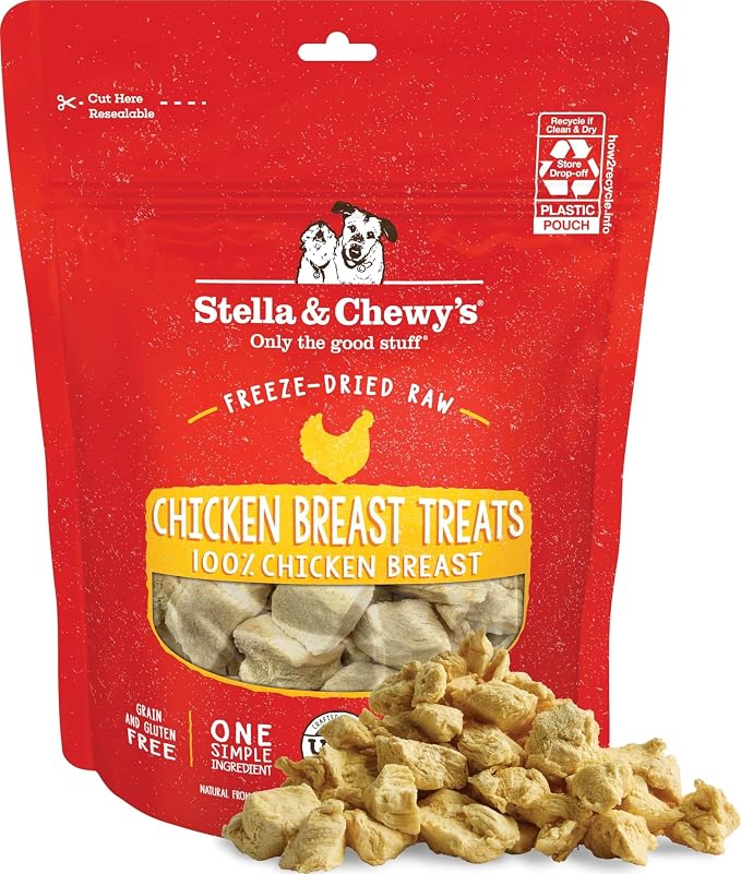Stella & Chewy's Freeze-Dried Raw Chicken Breast Dog Treats - Single Ingredient, No Additives - Premium Training Treats - Perfect For Picky Eaters - 2.75oz Bag