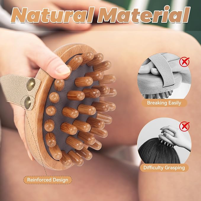DEBETOOL Wood Therapy Massage Tools - 2-Pack Wooden Meridian Massage Brush for Cellulite, Lymphatic, Drainage, Massage Brush for Belly Muscle Pain Relief & Body Shaping