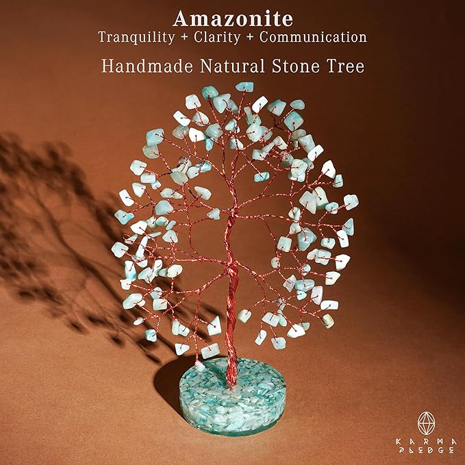 Amazonite Crystal Tree of Life Birthday Gifts for Women, Men, Friends, Handmade Chakra Healing Crystals Tree for Home Office Decor, Positivity, Good Luck, Money, Unique Gifts for Her Mom, Sister, Dad