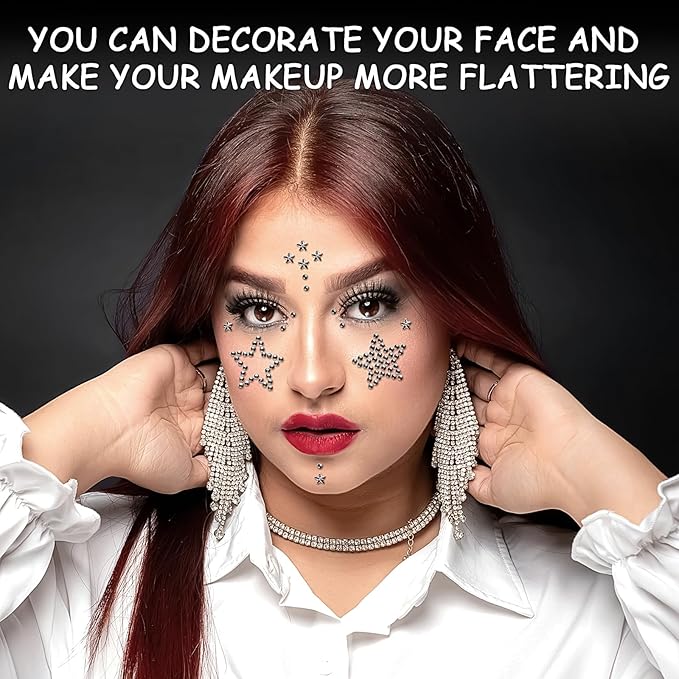 3 Sheets Star Gem Stickers Self Adhesive Rhinestone Stickers White Face Jewel Stick on Bling Hair Diamond Decals Sparkly Crystal Pearls for Body Nails Crafts Decoration Supplies for Kids