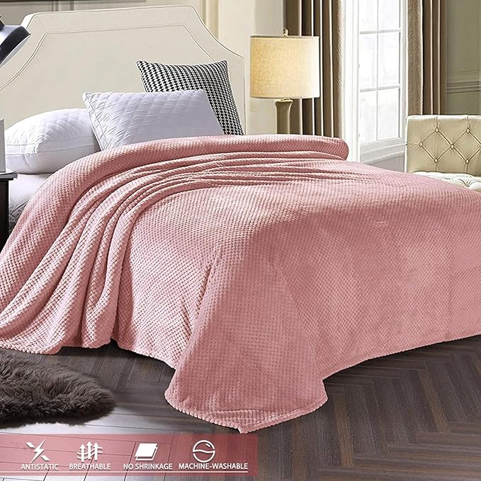 Exclusivo Mezcla Soft Waffle Fleece Bed Blanket King Size, Pink | Lightweight Plush Blanket for Bed, Bedroom, Cozy Flannel with Waffle Texture, Stylish Home Decor, All Season, 104x90 Inches