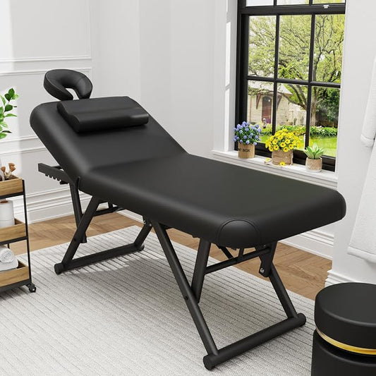Olela Heavy Duty Stationary Massage Table - Adjustable Massage Table with Adjustable Height & Backrest, Spa Tables with PU Leather, C-Shaped Pillow and Sturdy Metal Frame Support Up to 1000LBS