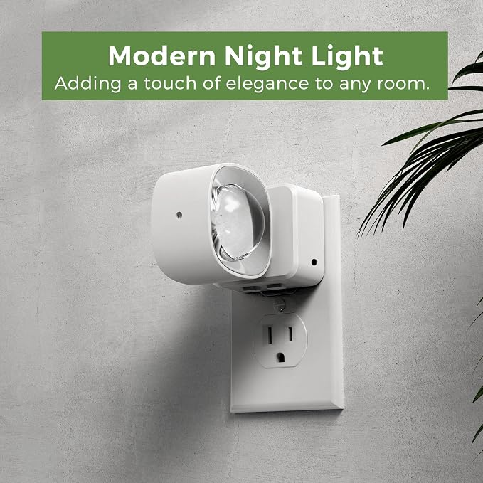 L LOHAS LED Night Lights Plug into Wall, Night Light Projector Light Sensor | Dusk to Dawn Sensor, Rotating White Nightlight for Kids, Soft White Ambient Lighting for Bathroom, Gaming Room, Gifts, 2 Pack
