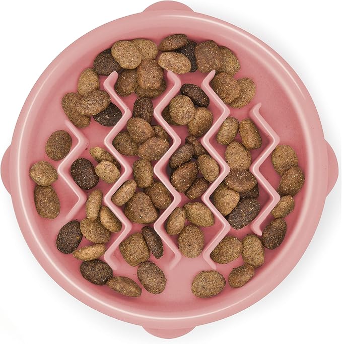 Outward Hound Fun Feeder Slo Bowl Dog Slow Feeder, Wave, Pink, 5.8"