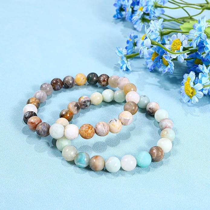 Bivei Natural Gemstone Semi Precious Healing Crystals Handmade Stretchy Round Beads Bracelet,Stocking Stuffers for Women Enhance Positive Energy