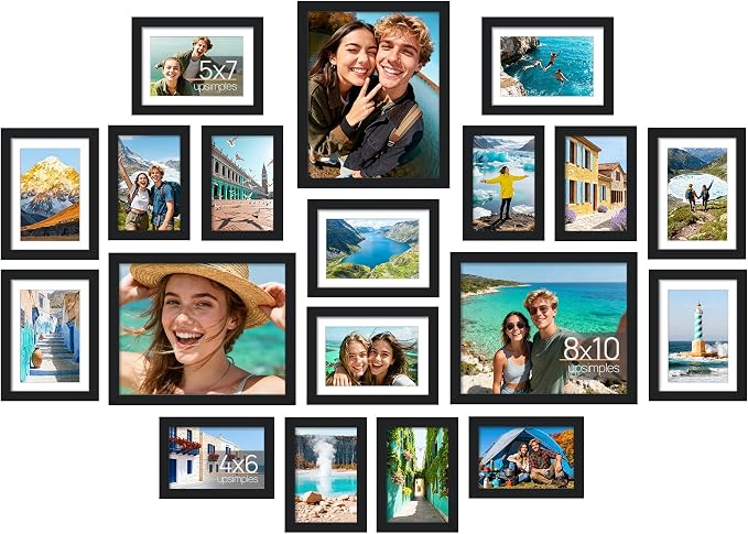 upsimples Picture Frames set of 19, Including 8x10, 5x7, 4x6 Black Frame | Multi Picture Frames Collage Wall Decor, Gallery Wall Frame Set, Gift For Christmas, Mothers' day, Wedding, Dorm, Living Room