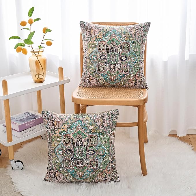 Boho Throw Pillow Covers 24x24 inch Set of 2,Boho Vintage Carpet Pattern Antique Ethnic Decor Double Sided Pattern Cushion Cover Soft Pillow Case Living Sofa Room Bed Square Pillow Cover