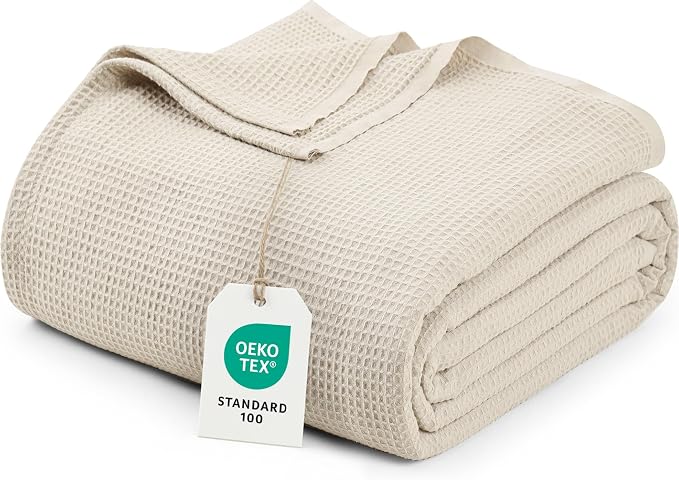 Utopia Bedding Cotton Blend Khaki Waffle Blanket Twin - 90x66 Inches | Lightweight, Skin Friendly, Breathable, All Season, Luxury, Bed, Couch, Sofa