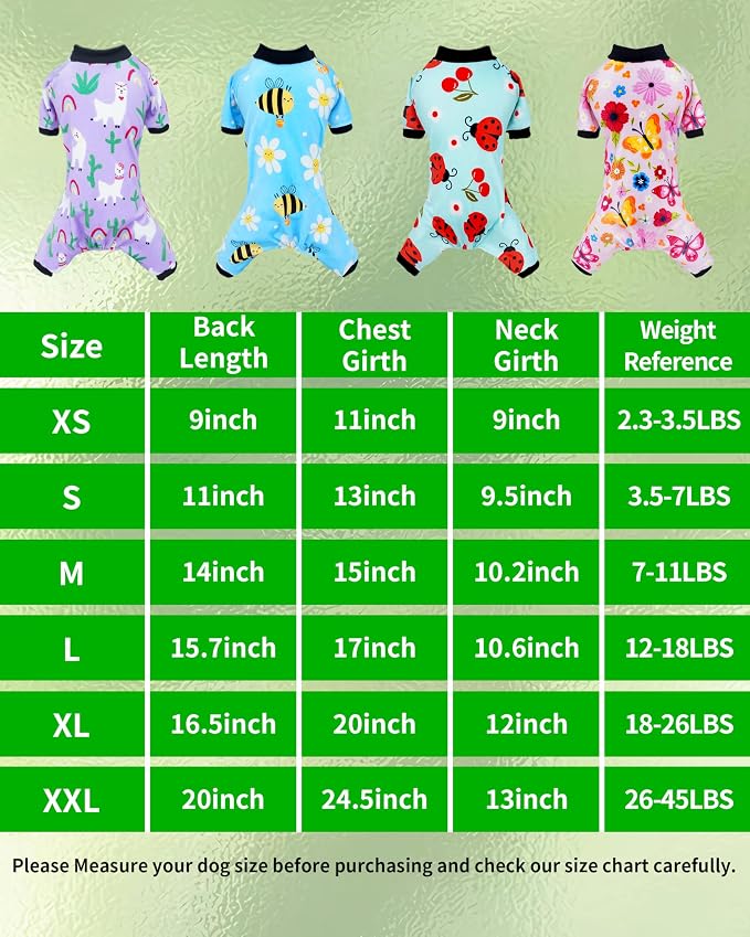 PET SHOW 4 Pack Spring Fleece Dog Pajamas Warm for Small Dogs | Soft stretchy dogs onesies,boy girl pjs with sleeve,holiday jumpsuit costume for small pets cats,S