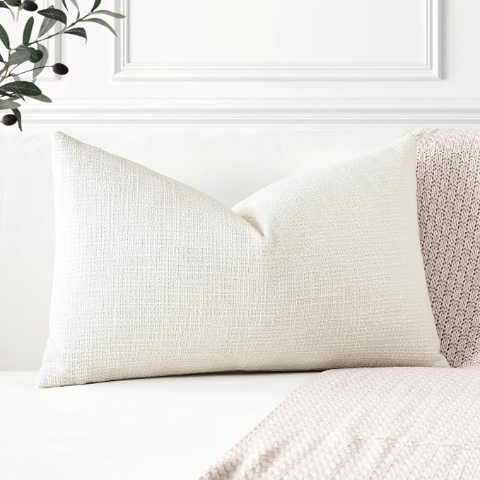 OTOSTAR Linen Throw Pillow Cover Set of 1 Decorative Lumbar Pillowcases Cushion Covers 16x24 Inch for Home Decor Sofa Bedroom Car 40 x 60CM Cream Beige
