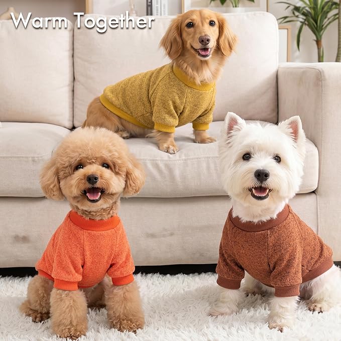 3 Pack Dog Sweaters for Small Dogs Girl Boy Winter Fleece Clothes Warm Soft Dog Sweatshirt Outfit for Dogs Cats Pet Apparel