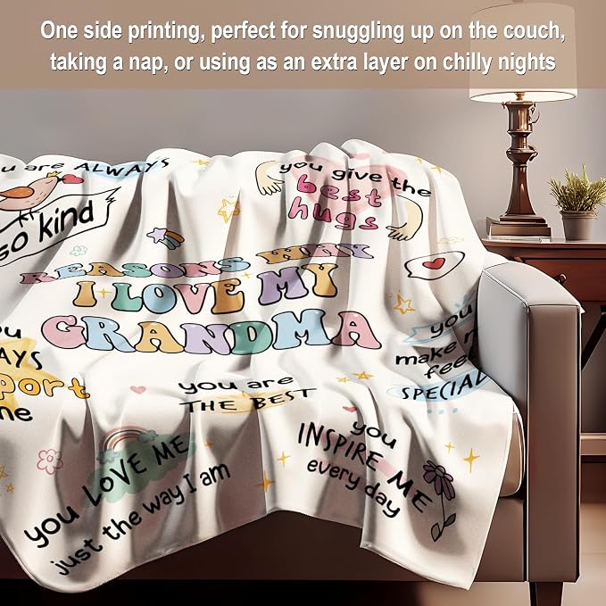 Grandma Gifts, Grandma Birthday Gifts from Grandkids, Grandmas Blanket, for Grandmas from Grandchildren, Grandmother from Granddaughter Grandson 60”x50”