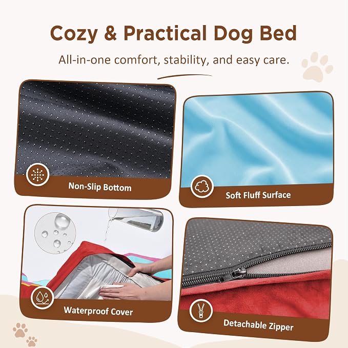 Comfort Expression Orthopedic Dog Bed for Extra Large Dogs with Bolster | Waterproof Dog Couch Bed with Washable Cover & Non-Slip Bottom, Supportive Egg Crate Foam XL Pet Bed, 42x30 Inch