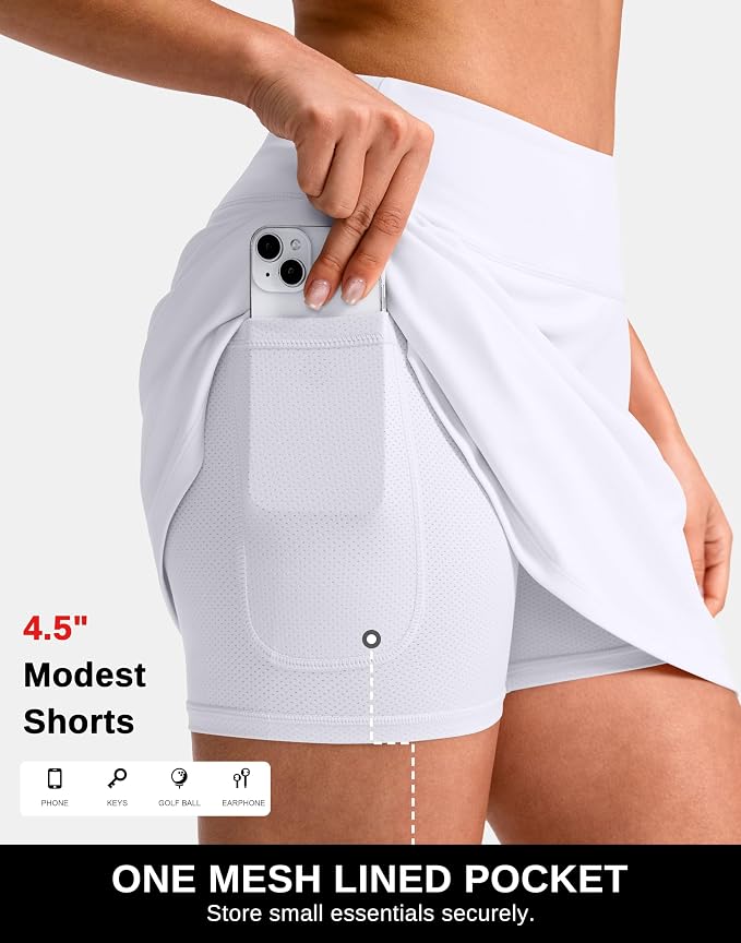 14"/16" Skorts with 3 Pockets | Side Slits, High Waisted, Built-in Shorts, A Line, Casual, Pickleball, Athletic, Golf, Tennis Skirt, for Women