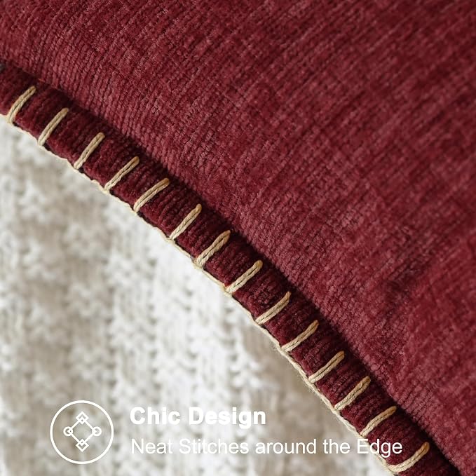 CaliTime Decorative Couch Throw Pillow Covers 18 X 18 Inches Burgundy | Pack of 2, Cozy Chenille Cushion Cases, Cotton Thread Stitching Edges, for Sofa Bed Living Room Farmhouse