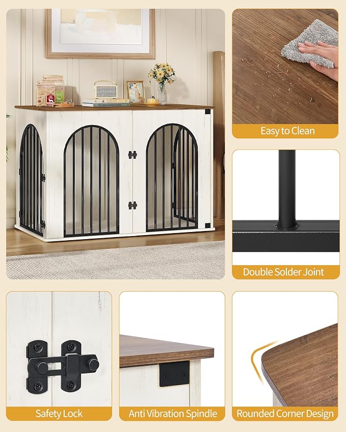 Hzuaneri 46.5'' Dog Crate Furniture,Dog Kennel Indoor for Medium/Large Dogs | Dog Kennel Furniture Wooden Dog Cage Heavy Duty Dog Crate Decorative Pet House End Side Table TV Stand,White Brown DFC93914B