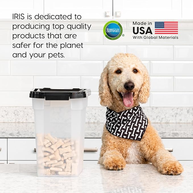 IRIS USA Dog Food Storage Container, Up to 10 lbs, Clear/Black, Made in USA