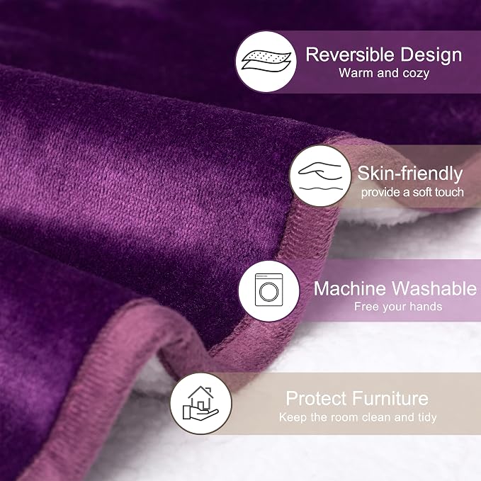gogobunny Waterproof Pet Blanket for Small Dogs and Cats, Reversible Sherpa Fleece Soft Plush Throw for Couch Protection, Washable Furniture Protector (Dark Purple, 30x40 inches)