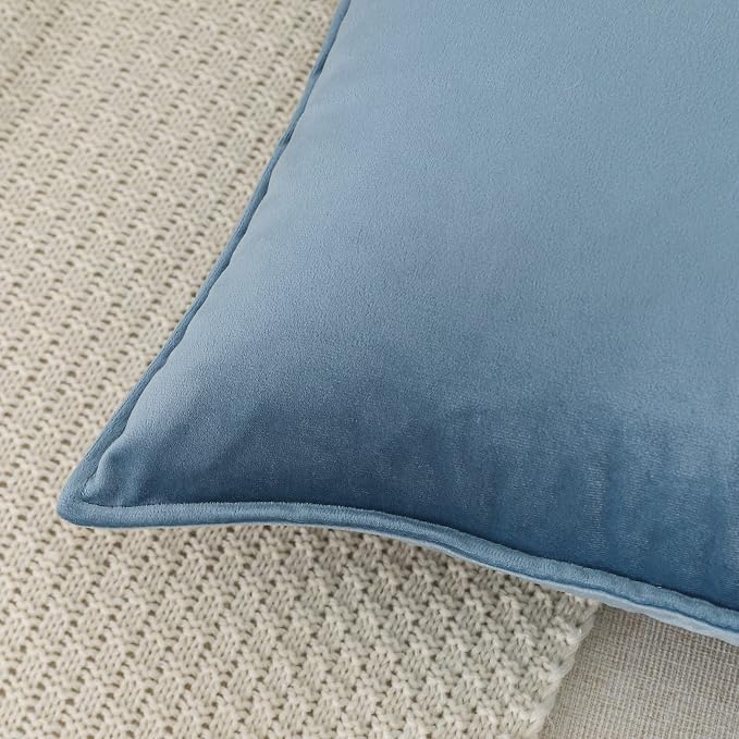 Velvet Stone Blue Throw Pillow Covers 22”x22”Pack of 2 Soft Decorative | Square Cushion Covers for Couch Sofa Bed Livingroom Car Home Decor,55x55Cm