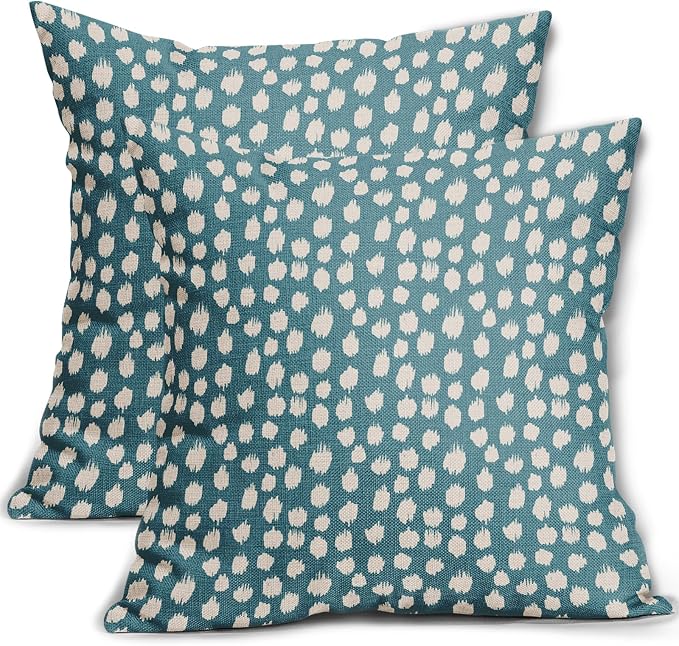 Sweetshow Aqua Cream Dots Pillow Covers 18x18 Set of 2 Boho Design Polka Dot Throw Pillows Modern Trendy Print Outdoor Decorative Pillowcase Square Linen Cushion Cases Decor for Sofa Couch Bed