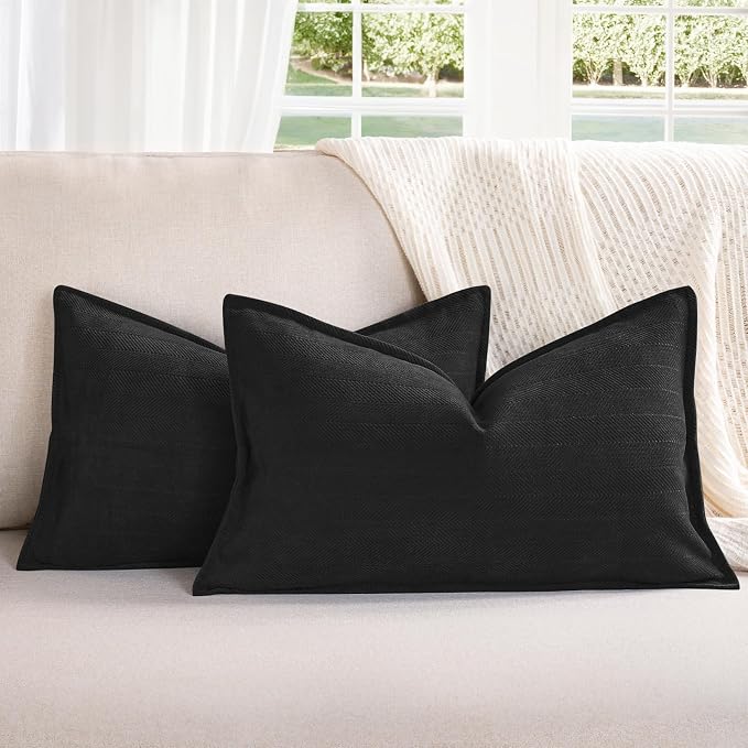 Black12x20 Pillow Covers Set of 2 Chenille Throw Pillow Covers with Elegant Design Soft and Luxurious Decorative Throw Pillows for Couch, Bed, and Home Decor