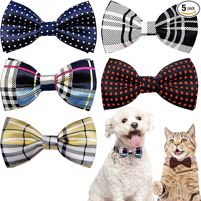 PET SHOW 5 Pack Dog Bowties Plaid for Small Dogs Slide on Collar