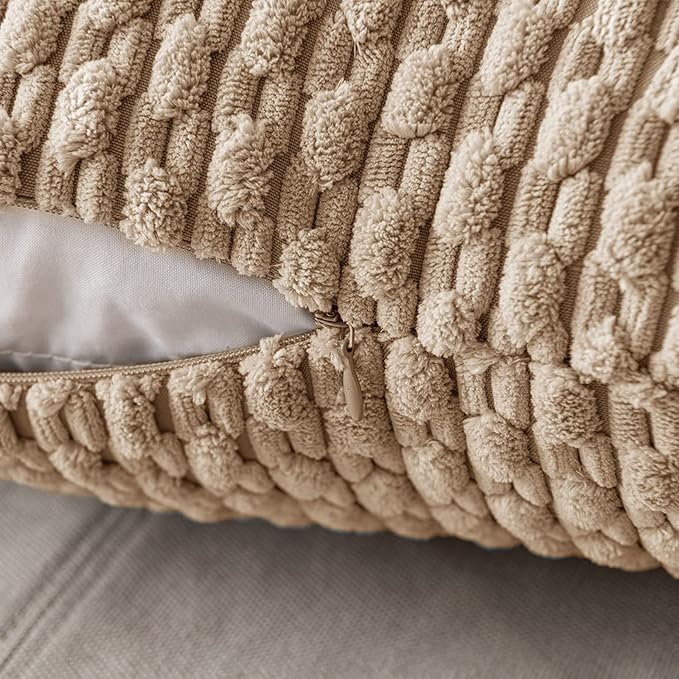 MIULEE Lumbar Decorative Throw Pillow Covers 12x20 Neutral Tan Corduroy | Textured Striped Pack of 2 Striped Pillow Covers Modern Farmhouse Fall Home Decor for Couch Bed Sofa Living Room
