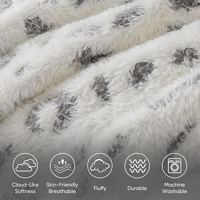 Snuggle Sac Leopard Luxury Faux Fur Blanket Twin Size for Bed Sofa,Ultra Soft Cozy Oversized Fluffy Blanket for Couch Living Room,Grey Leopard,60x80 inches