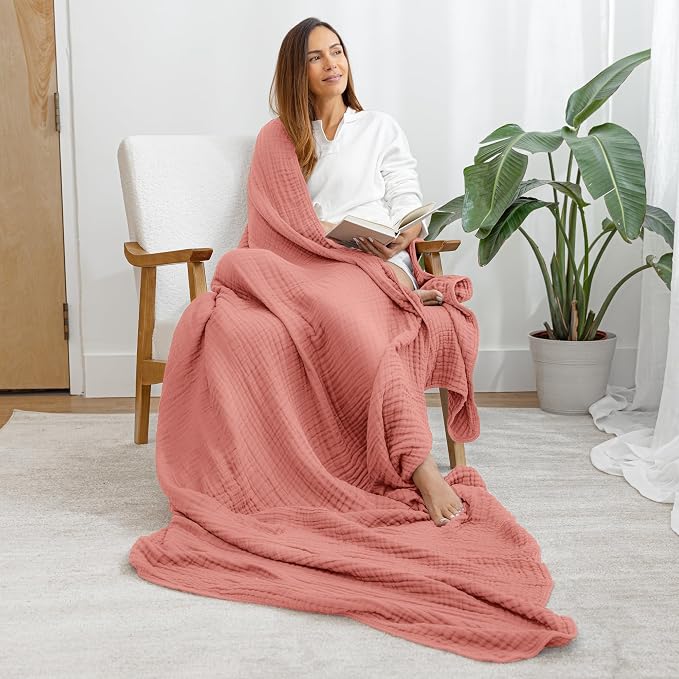 Comfy Cubs Adult Muslin Blanket 90x66” Twin Swaddle Blankets, Dusty Rose | 6 Layer Soft, Breathable & Lightweight Muslin Adult Blanket - Machine Washable & Designed in the US Bedding for All Seasons