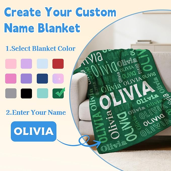 Custom Blanket with Name, Personalized Name Blankets for Teen Girls Boys Kids Baby, Customized Flannel Throw Blanket Gifts for Christmas Birthday - Printed in USA