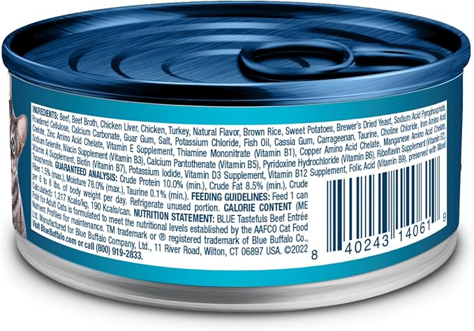 Blue Buffalo Tastefuls Beef Paté Wet Cat Food, 5.5 oz, 24 ct | Real Beef First, Paté Style, No Chicken By-Product, Corn, Wheat, or Soy
