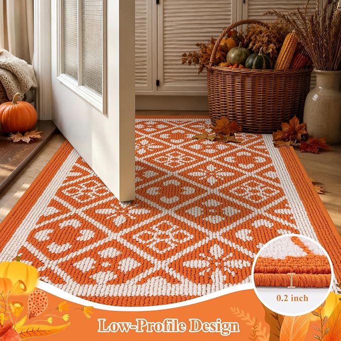 Ileading Fall Indoor Door Mat Washable Orange Muddy Mats for Dogs 3x5ft