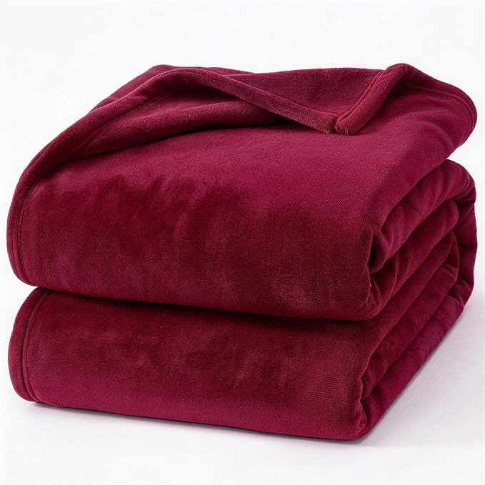 Hansleep Queen Burgundy Red Fleece Blanket, Soft Flannel Bed Blanket | Fuzzy Cozy Blanket 90x90 Inches, Multi-use for Bed, Sofa, Couch, Travel, Camping, All Season Warm Lightweight Cover