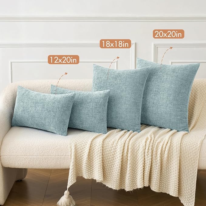 MIULEE Soft Chenille Throw Pillow Covers Light Blue 18x18 Inch Pack of 2 | Modern Home Decor, Classic Decorative Pillows, Solid Dyed Cases, Boho Couch Cushion Covers for Sofa Bed Living Room