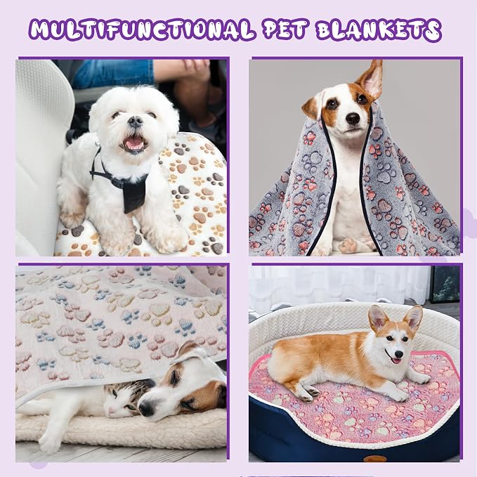 YUEPET Waterproof Dog Blankets, 6 Pack Washable Puppy Blankets 23 x 16 in | Purple/Blue/Beige/White/Pink/Coffee, Reversible Fleece, Heat-Reflective Mylar, Bed Sofa Car Use, Small/Medium Dogs and Cats