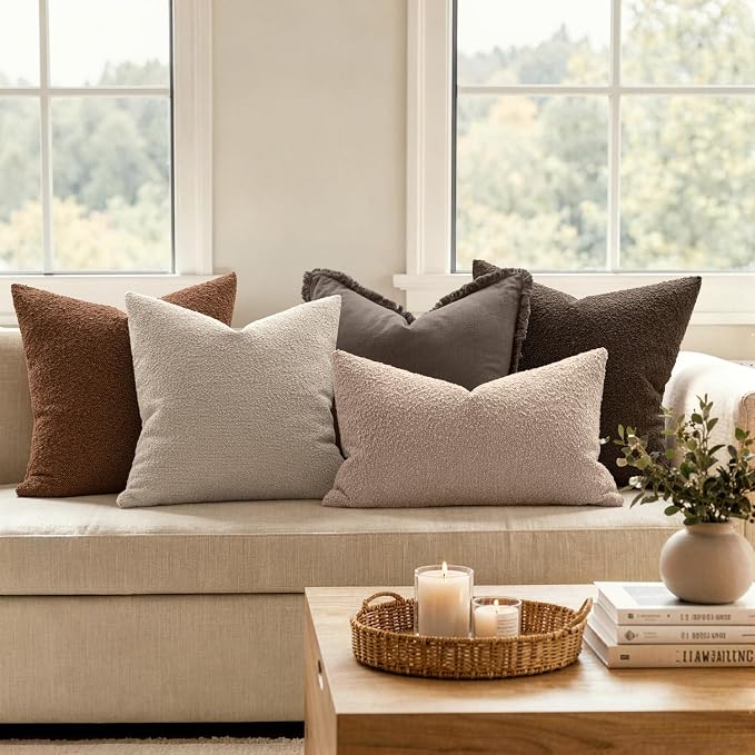 MIULEE 18x18 Decorative Lumbar Boucle Couch Pillow Covers Brown | Set of 2 Textured Neutral Fall Autumn Throw Pillow Covers, Accent Solid Pillowcases, Sofa Living Room Home Decor
