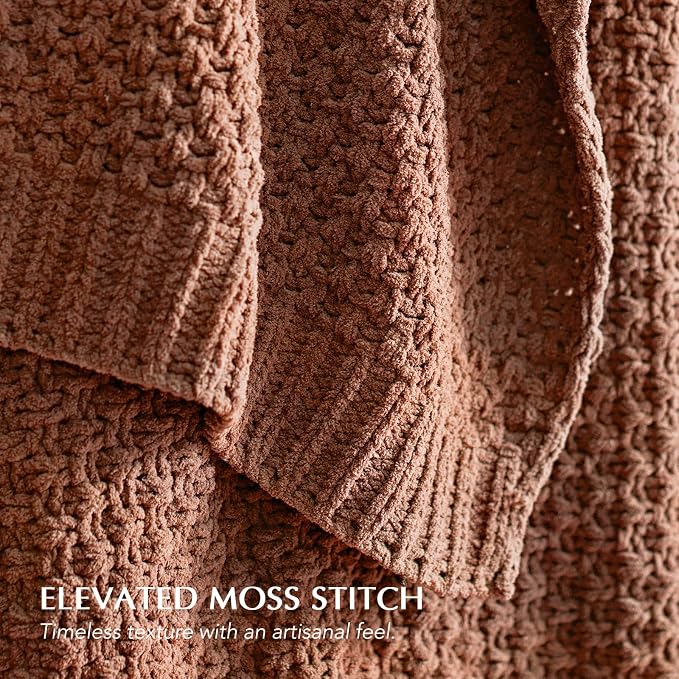 EVERGRACEHOME Chunky Chenille Knit Throw Blanket, 108x92, Terracotta Clay | Sculpted Moss Stitch, Chic Modern Farmhouse, All-Season Warmth, OEKO-TEX® Certified, Oversized King for Couch, Bed, Sofa