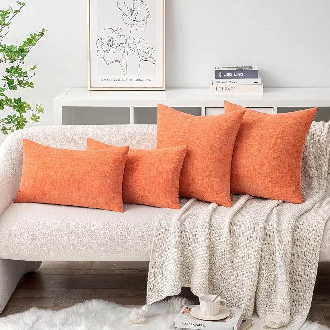 MIULEE Soft Chenille Throw Pillow Covers Coral Red 18x18 Inch Pack of 2 | Modern Home Decor, Classic Decorative Pillows, Solid Dyed Cases, Boho Couch Cushion Covers for Sofa Bed Living Room