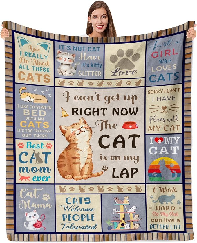 Cat Gifts for Women, Cat Lover/Mom/Lady Gifts Throw Blanket 50"x60" | Cat Blanket for Women, Cat Themed Gifts for Birthday/Christmas Soft Throw Blanket