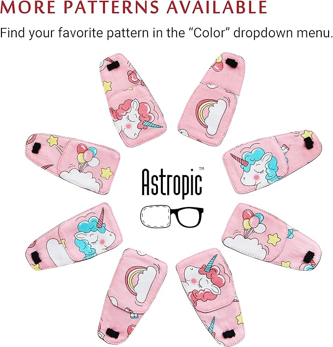 Astropic Cotton & Silk Eye Patch for Kids Glasses (Left Eye, Rainbow)