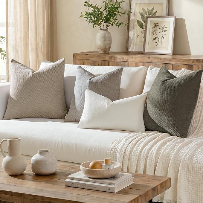 a moment Pack of 2 Decorative Chenille Throw Pillow Covers with Twill Cushion Covers for Sofa Living Room Couch Bed 20x12 Inch Dark Gray