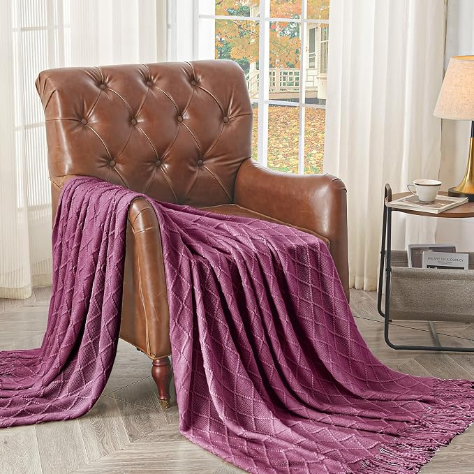 inhand Dusk Knitted Throw Blanket for Couch and Bed, 50"x60" | Gifts for Mom from Daughter Son, Soft Lightweight with Tassel, Farmhouse Warm Decorative Blanket for Women, Cozy Knit