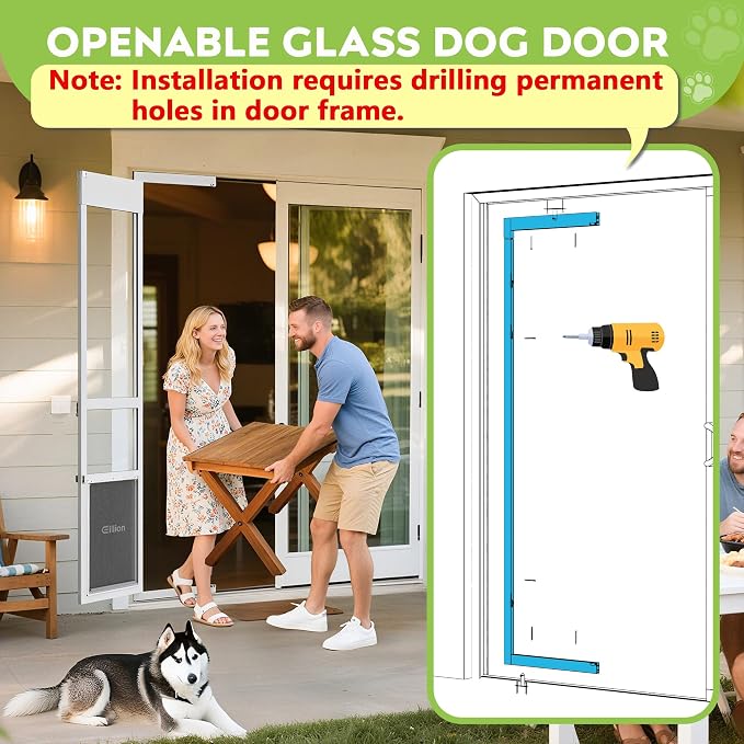 3 Flap XLarge Dog Door for Sliding Glass Door, Openable Pet Door for Sliding Glass Doors, Adjustable 91 7/16" to 96" Slider Height-Pets Up to 220 Lb (Extra Large Size)
