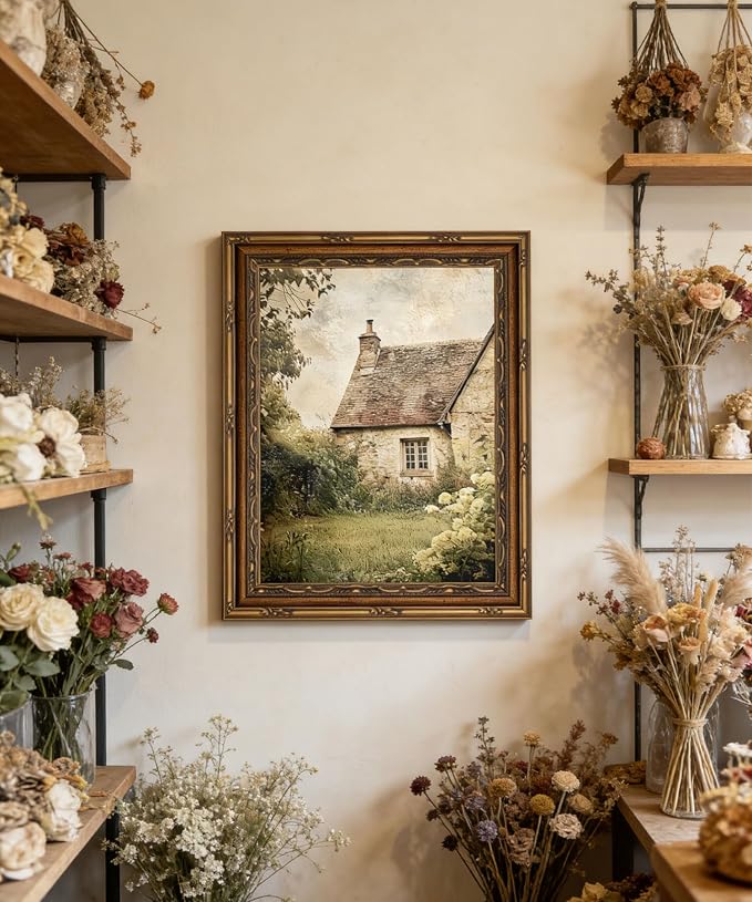 Gold Framed Wall Art Vintage Farmhouse Wall Art Rustic Cottagecore Wall Decor Picture Summer Countryside Nature English Landscape Poster Print Artwork for Living Room Bedroom 9x11in