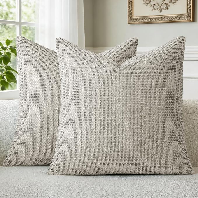 a moment Grey-Beige Chenille Throw Pillow Covers 22x22 Inch Pack of 2 Modern Decorative Throw Pillow Cases Farmhouse Cross Throw Pillowcases Home Decor for Sofa Bedroom Living Room