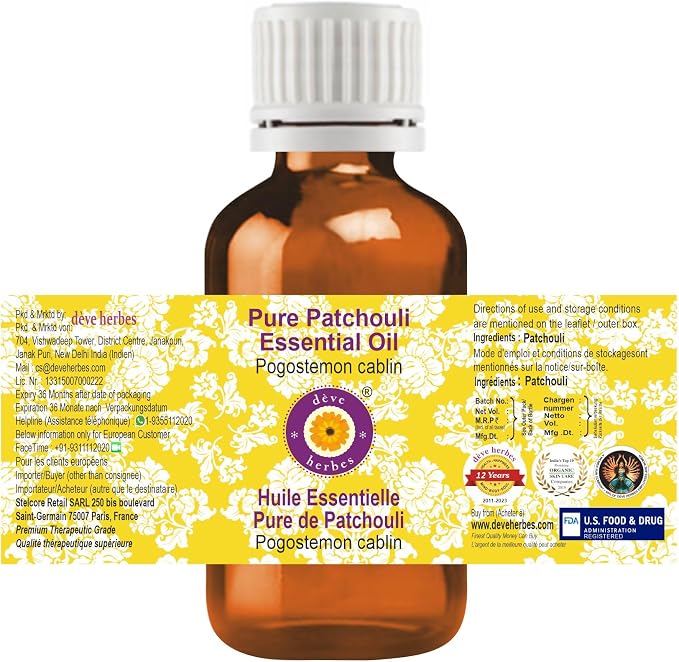 Deve Herbes Pure Patchouli Essential Oil (Pogostemon cablin) Steam Distilled 5ml (0.16 oz)